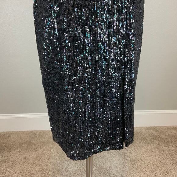 Black Sequined Cocktail Dress Size 6 Sleeveless Midi Sheath by AQUA - Picture 7 of 12